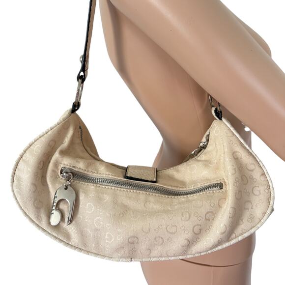 VTG Guess Y2K Cream Logo Faux Croc Patent Leather Shoulder Bag Studded EUC - Picture 2 of 13